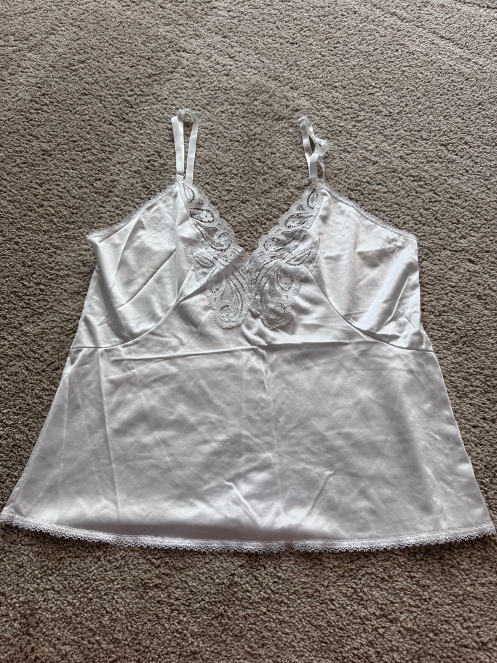 Vintage White Lace Butterfly Trim Camisole Slip Top Approx Size Small Satiny